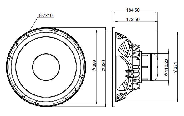 2D drawing of 121XR
